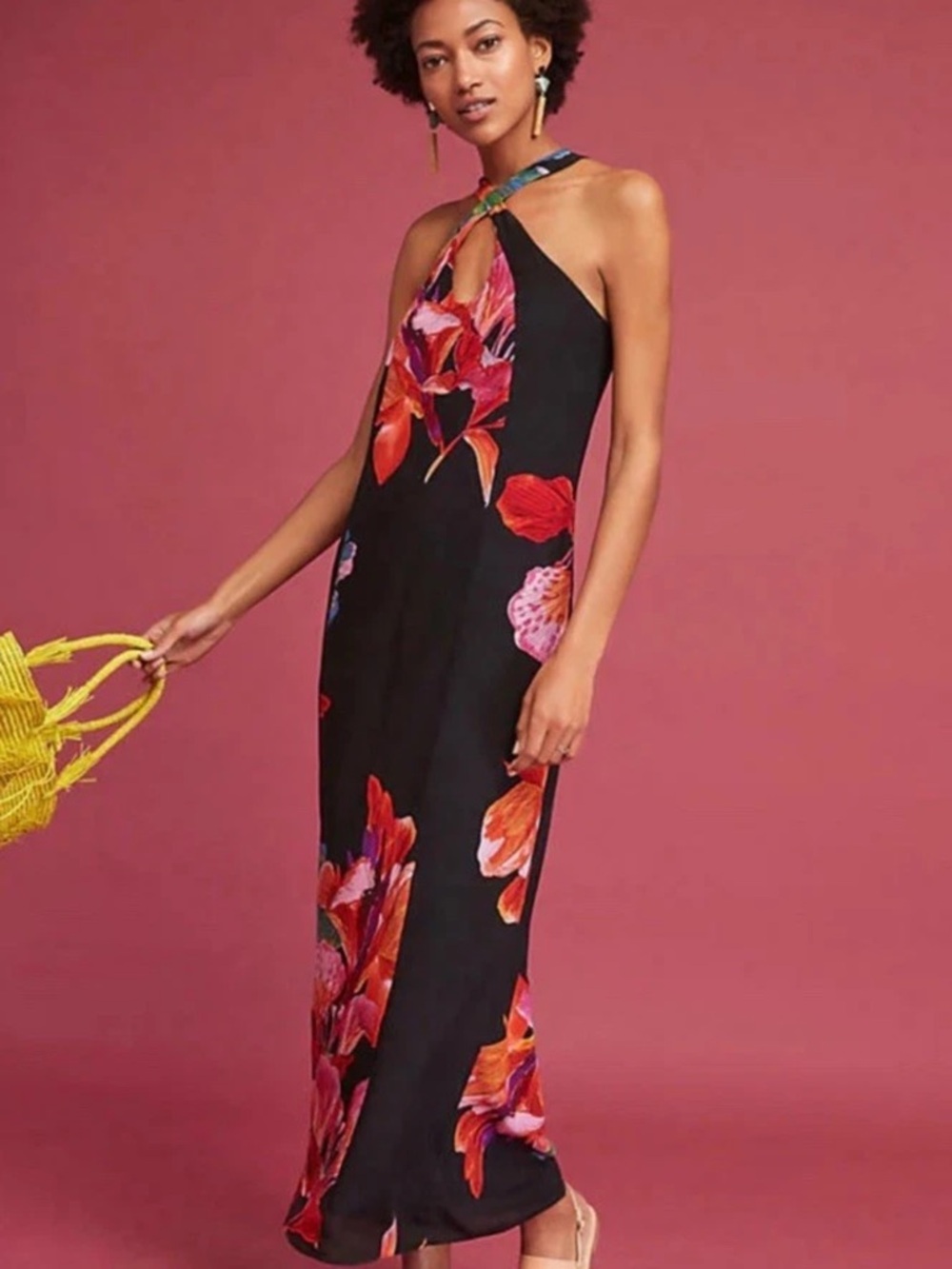 Anthropologie Maeve Cayman Silk Floral Maxi Tropical Dress Large Summer Dress